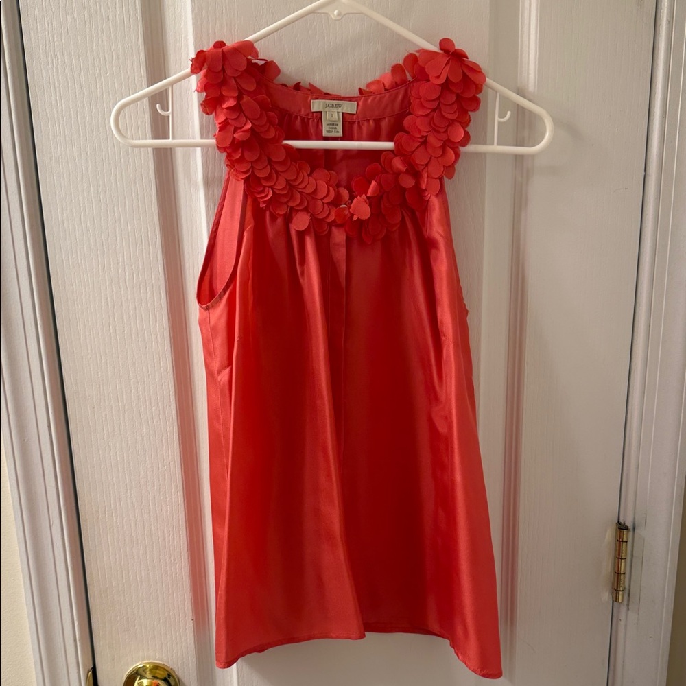 J. Crew pink/coral silk sleeveless shirt with Petal Accents